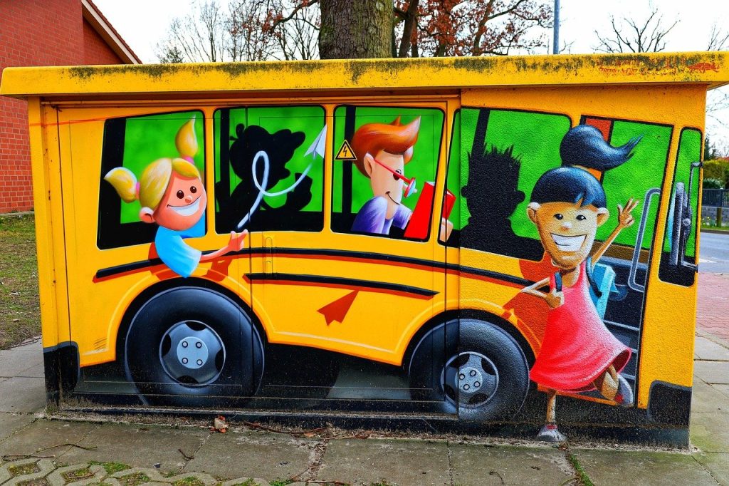 school bus, street art, art